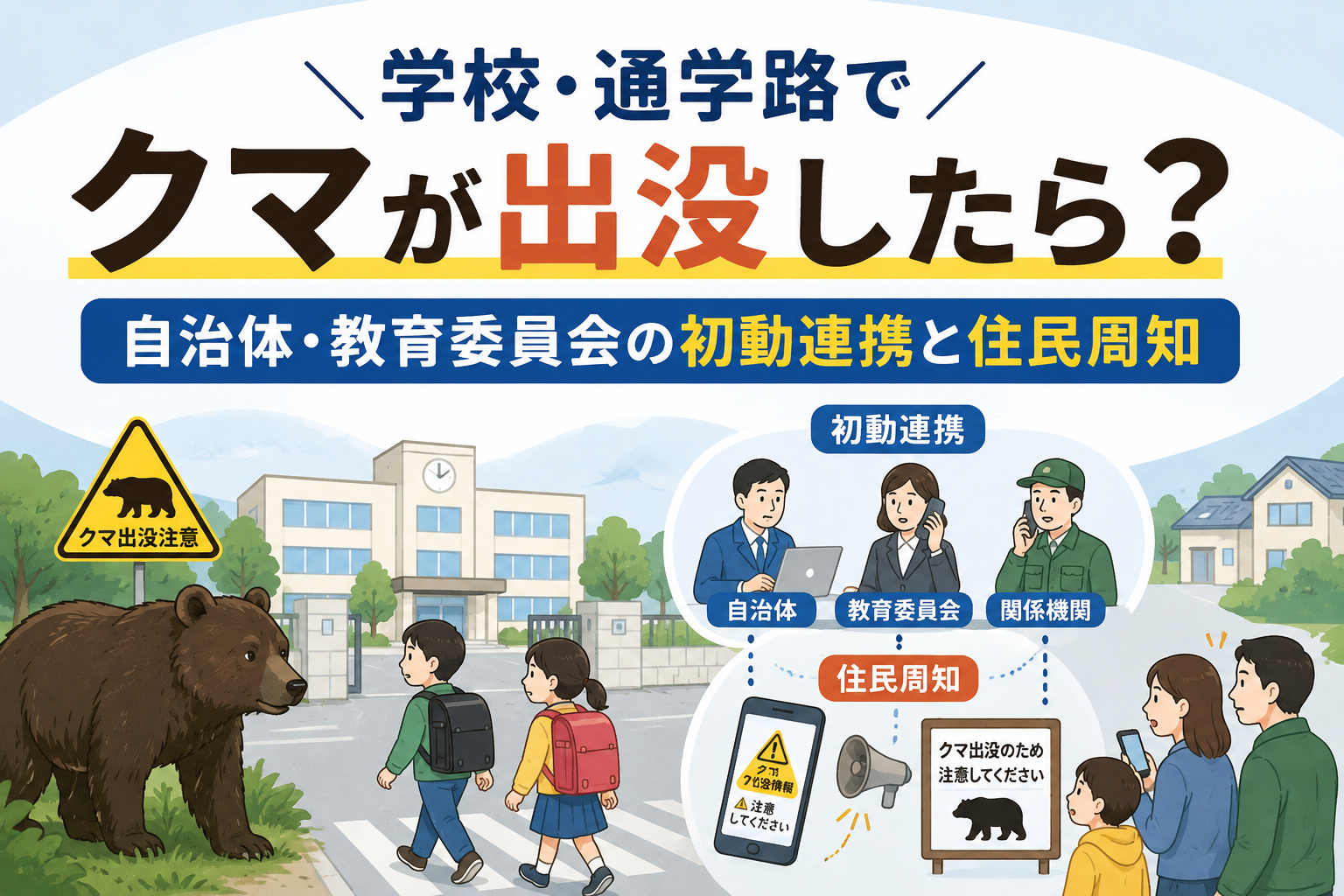 学校・通学路でクマが出没したら?自治体・教育委員会の初動連携と住民周知のアイキャッチ画像