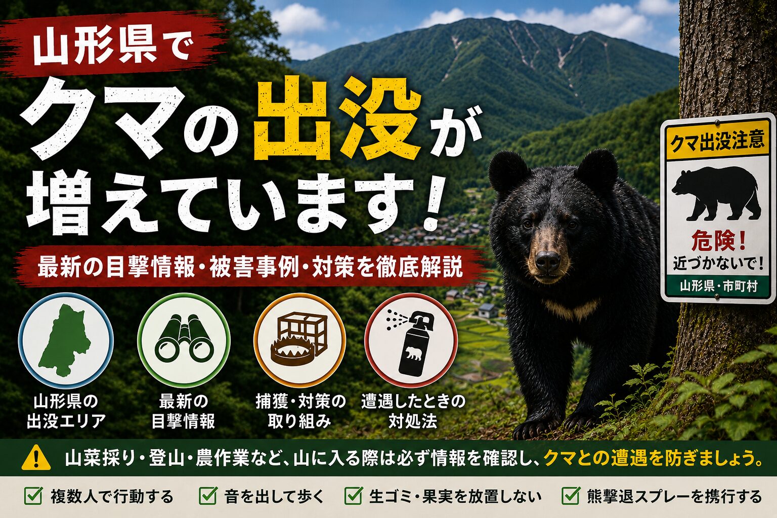 【2026年7月】山形県のクマ出没状況｜人身被害・熊目撃情報・出没地域まとめのアイキャッチ画像