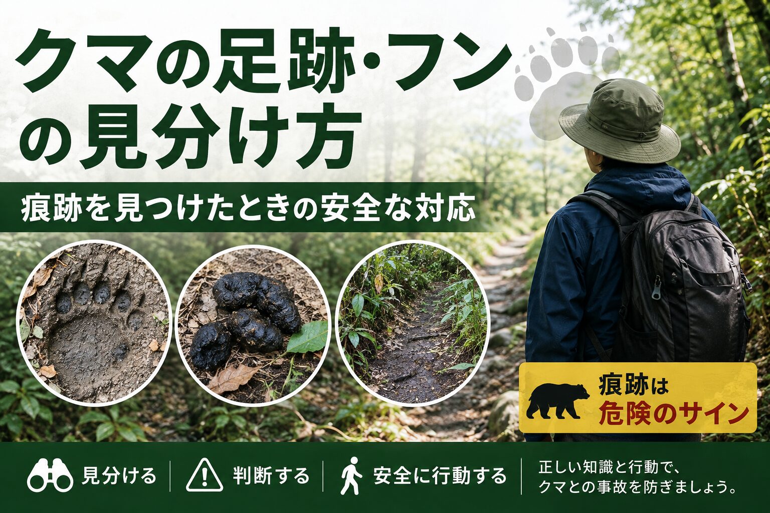 クマの足跡・フンの見分け方|痕跡を見つけたときの安全な対応