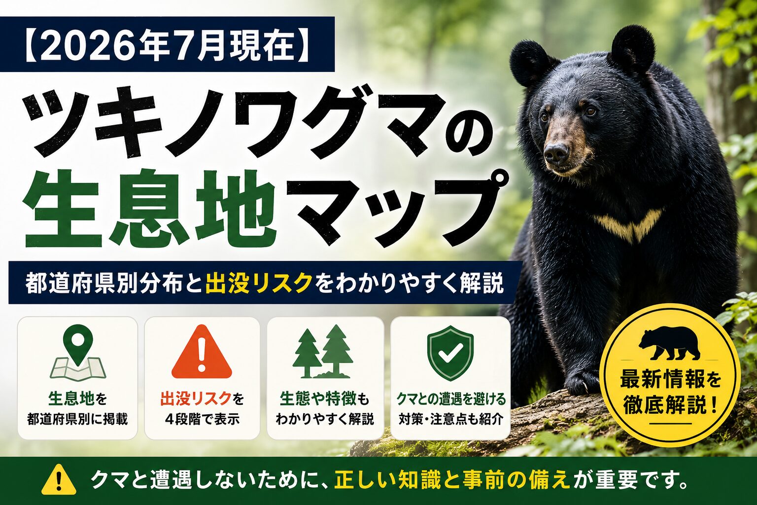 【2026年7月】ツキノワグマの生息地マップ｜都道府県別分布と出没リスクをわかりやすく解説のアイキャッチ画像